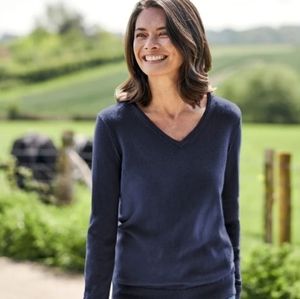 Brunella Gori 100% extra fine merino wool sweater navy blue v-neck sweater Italy